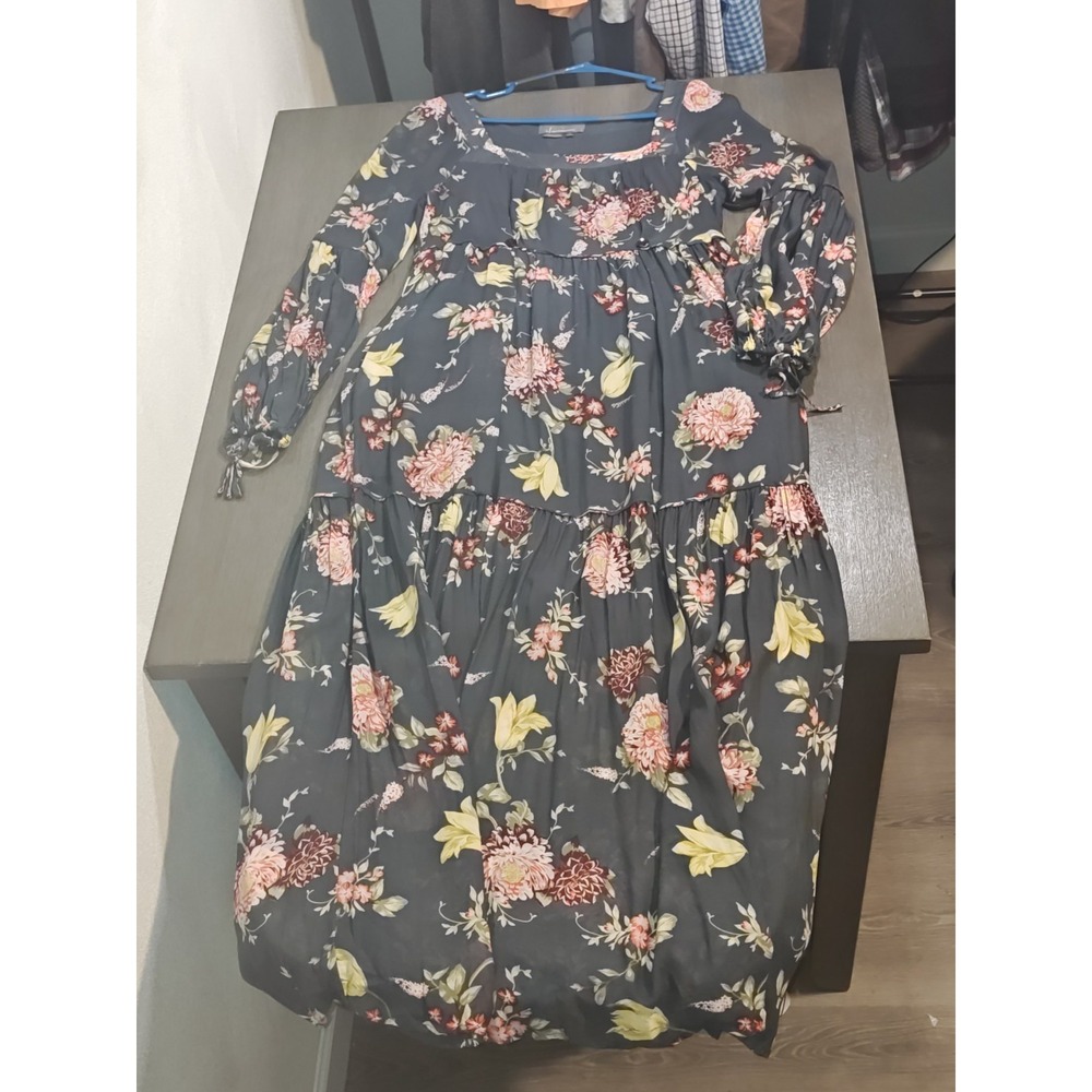 Anthropologie Floral Boho Tiered Midi Dress Cottagecore Long Sleeve Small - Picture 2 of 14